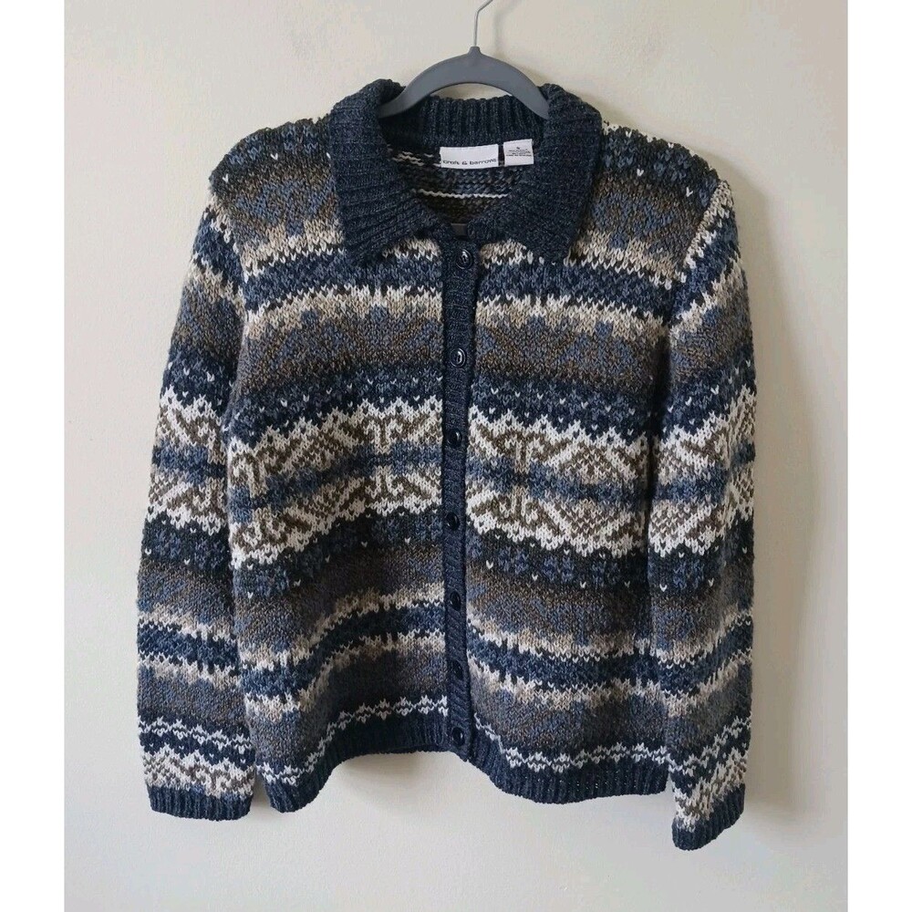 Croft & Barrow Fair Isle Cardigan Womens S Wool Blend Chunky Knit Button Front